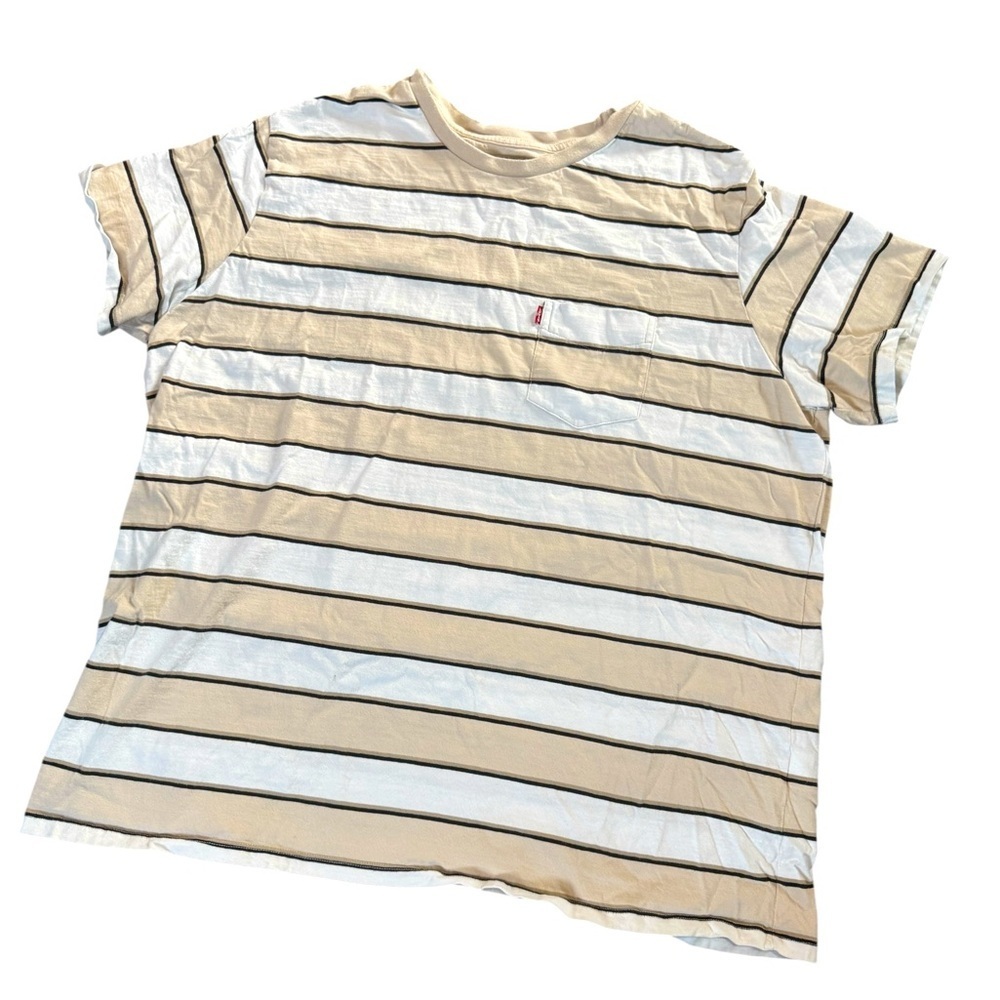 Men’s Levi’s Striped khaki/white/brown S/S tee, front pocket, size XXL